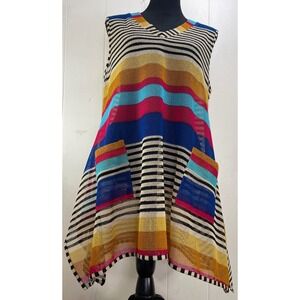 Mirror Image Striped Sleeveless Tunic Top Colorful Summer‎ Beach Coverup dress